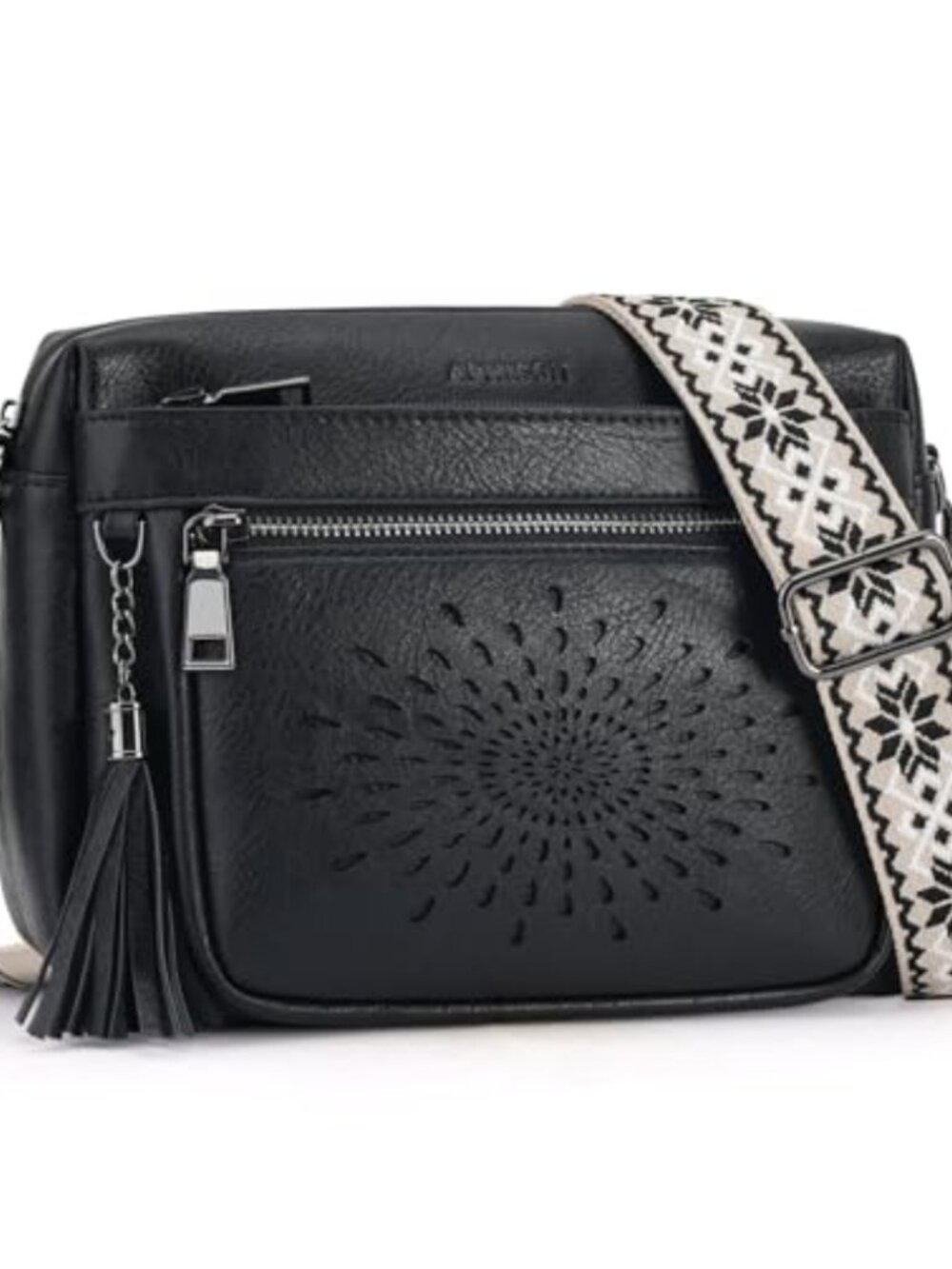 Vegan Leather Crossbody Bag Small Quilted Sunflower Tassel Purse Adjustable